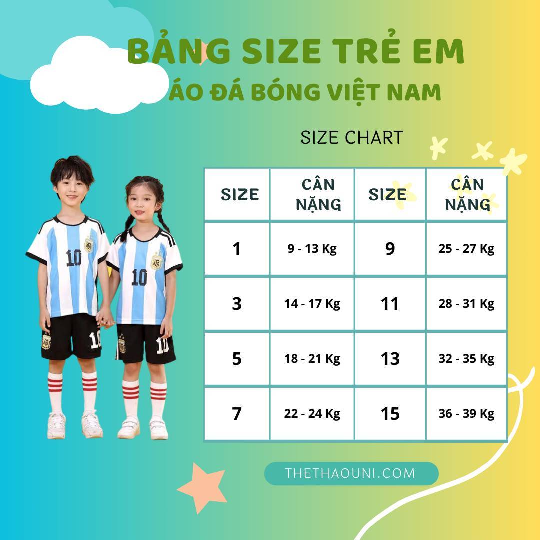 Bảng Size Áo Bóng Đá Trẻ Em Chuẩn Với Hướng Dẫn Chọn Size Chính Xác