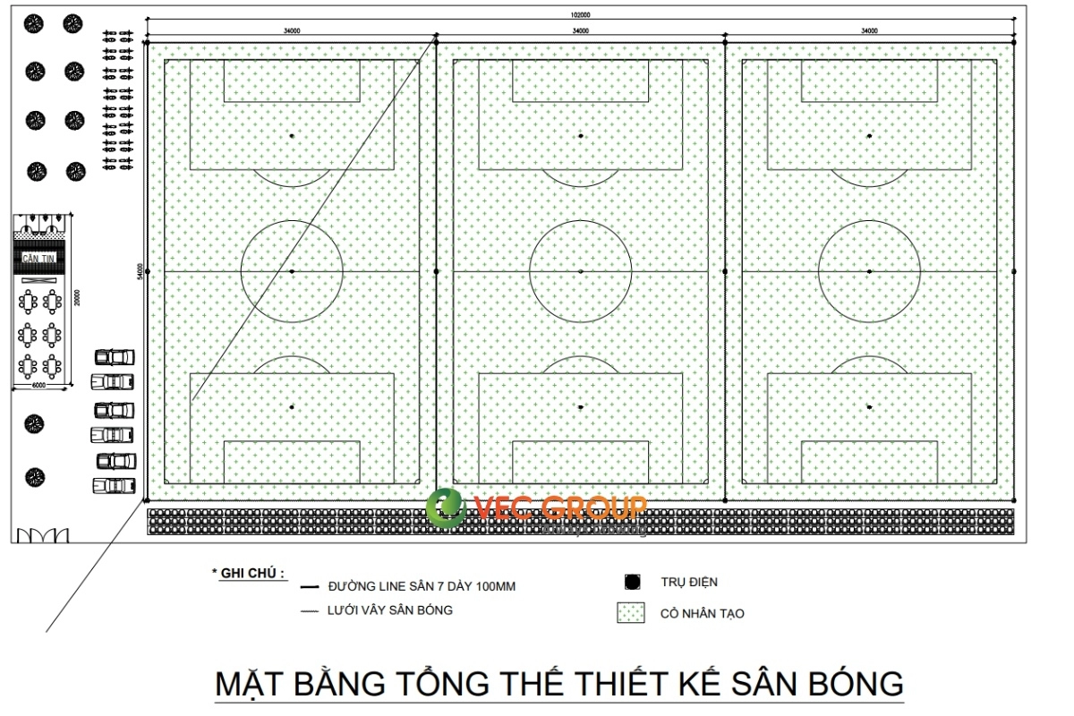 Bản Vẽ Thiết Kế Sân Bóng Đá Mini 7 Người Chuẩn Kích Thước Và Chi Tiết